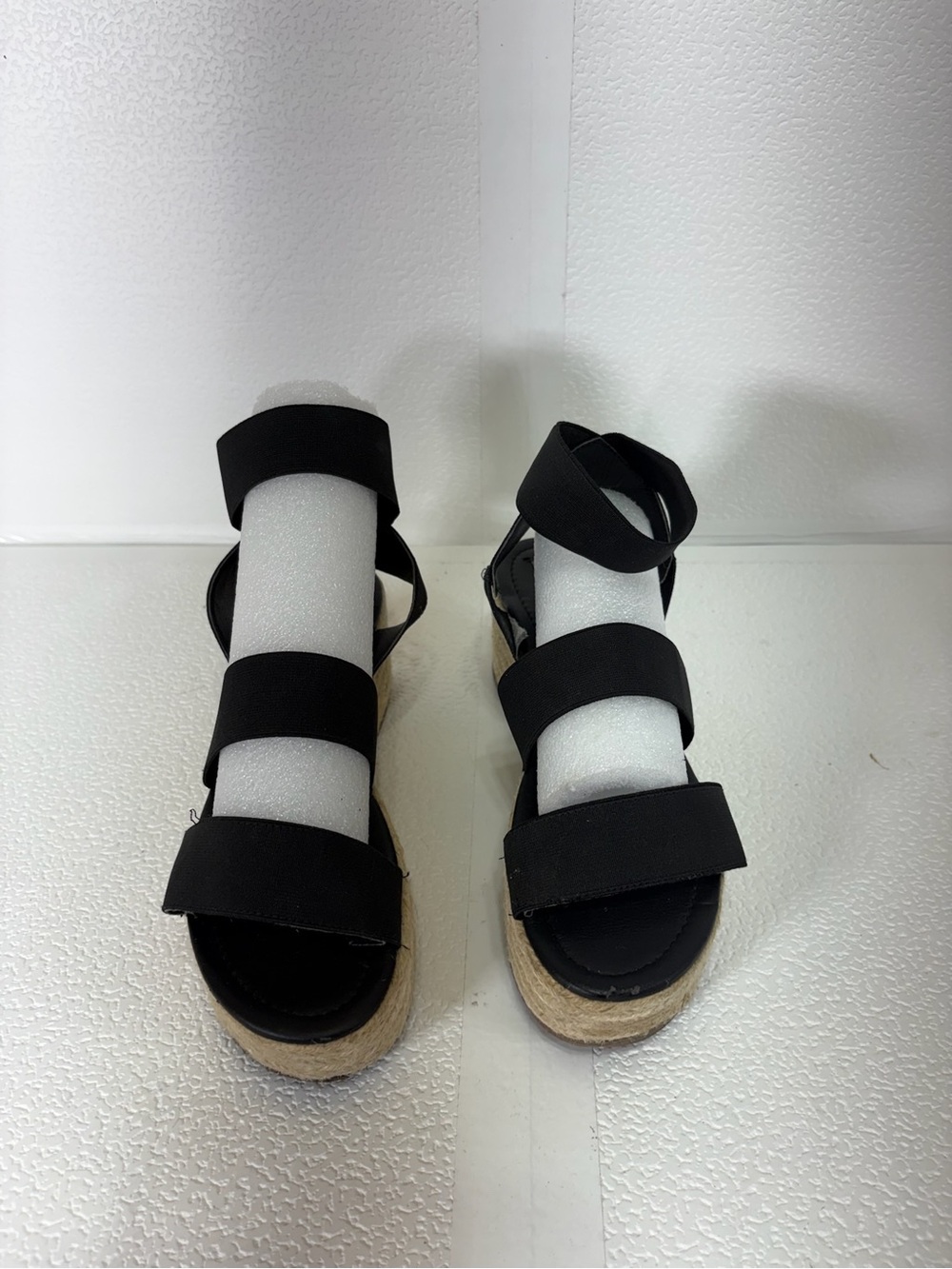 Steve Madden Black Elastic Strap Espadrille Platform Sandals s309